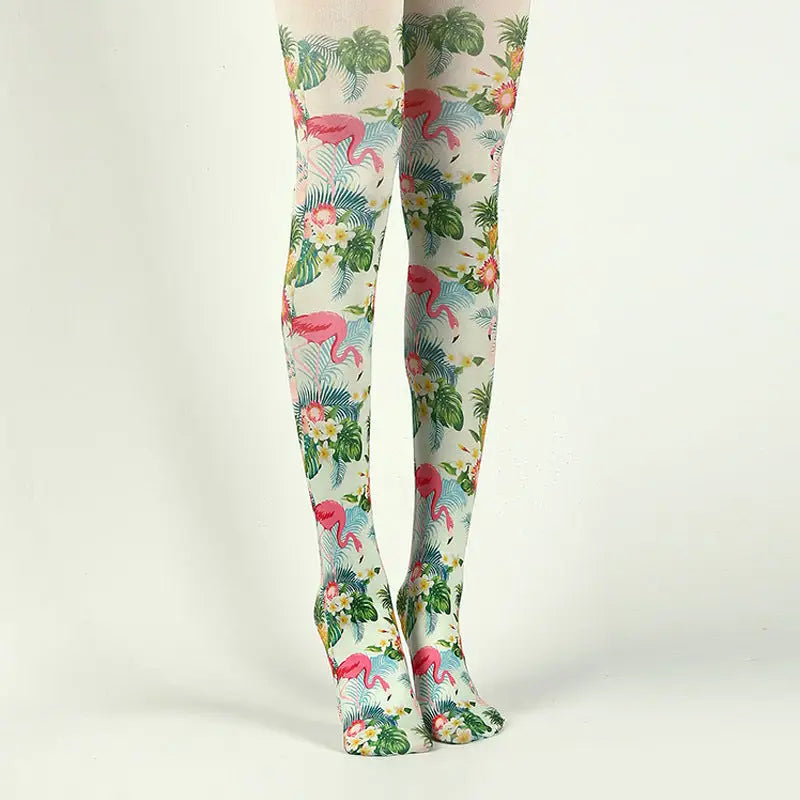 Colorful Cotton Design Patterns Pantyhose Flamingos