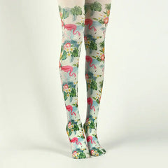 Colorful Cotton Design Patterns Pantyhose Flamingos