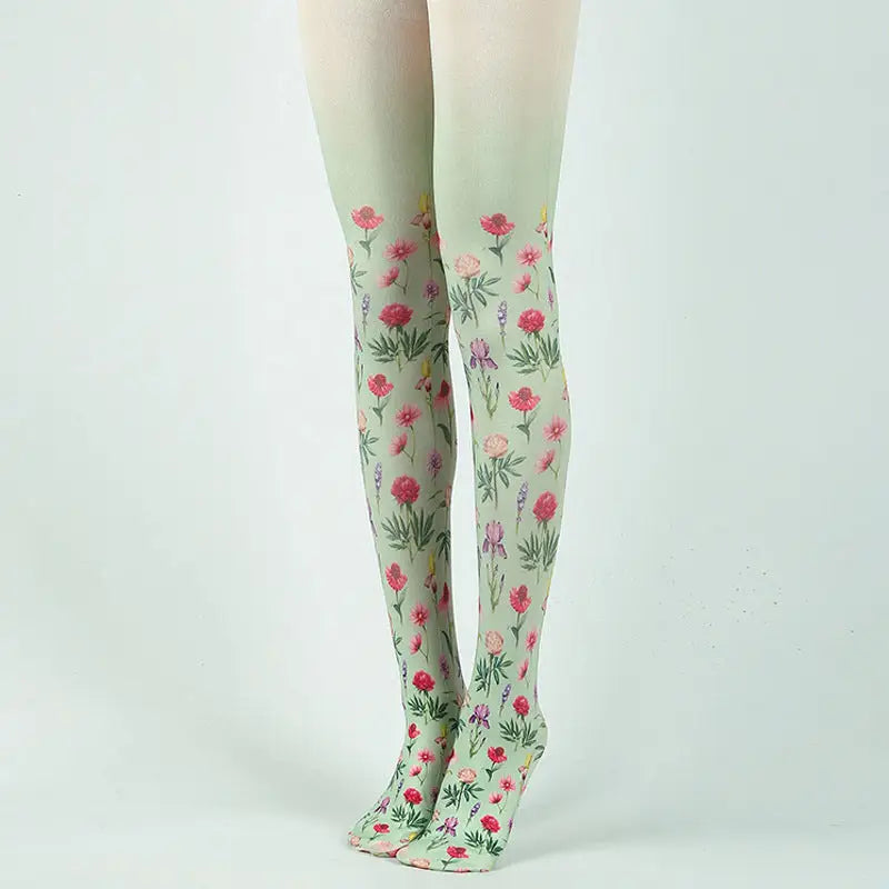 Colorful Cotton Design Patterns Pantyhose Flowers / One Size