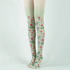Colorful Cotton Design Patterns Pantyhose Flowers / One Size