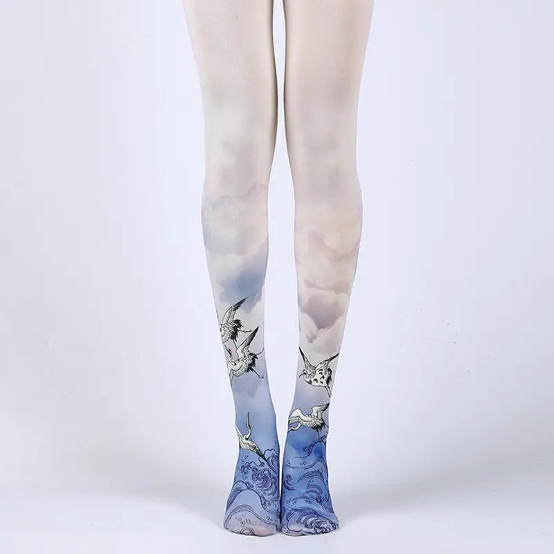 Colorful Cotton Design Patterns Pantyhose Ocean / One Size