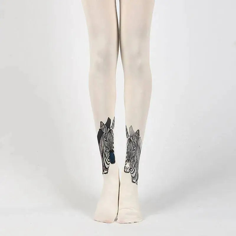 Colorful Cotton Design Patterns Pantyhose Zebra / One Size