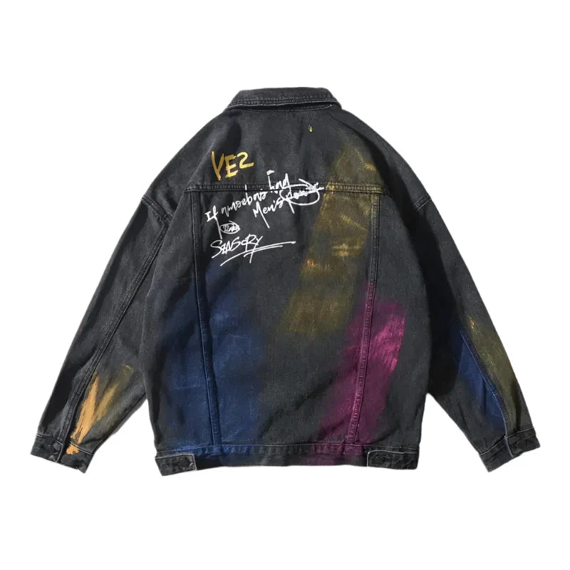 Colorful Denim Jacket with Fiery Multicolor Design