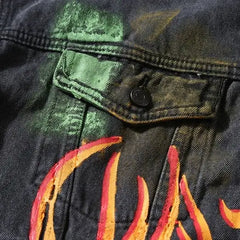 Colorful Denim Jacket with Fiery Multicolor Design