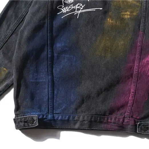 Colorful Denim Jacket with Fiery Multicolor Design