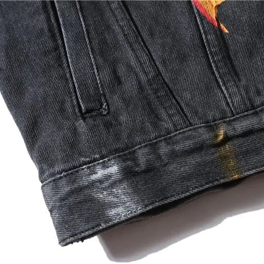 Colorful Denim Jacket with Fiery Multicolor Design