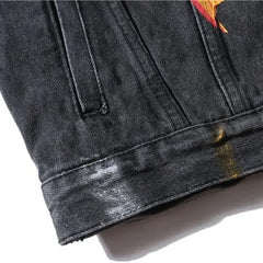 Colorful Denim Jacket with Fiery Multicolor Design