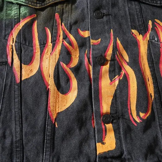 Colorful Denim Jacket with Fiery Multicolor Design