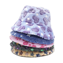 Colorful Faux Fur Bucket Hat with Striped Pattern