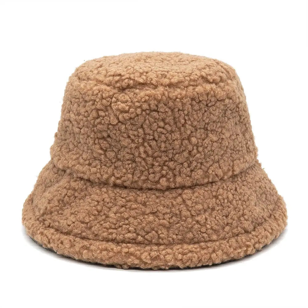 Colorful Faux Fur Bucket Hat with Striped Pattern Beige / M