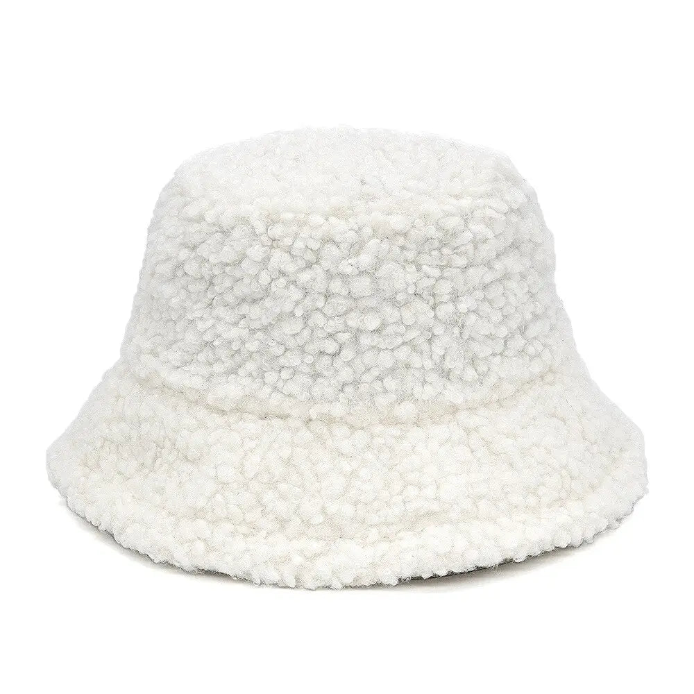 Colorful Faux Fur Bucket Hat with Striped Pattern