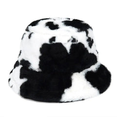 Colorful Faux Fur Bucket Hat with Striped Pattern