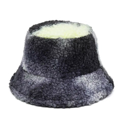 Colorful Faux Fur Bucket Hat with Striped Pattern