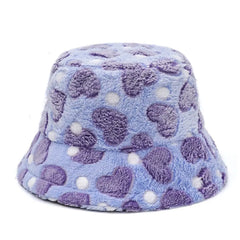 Colorful Faux Fur Bucket Hat with Striped Pattern Blue / M