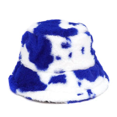 Colorful Faux Fur Bucket Hat with Striped Pattern