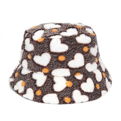 Colorful Faux Fur Bucket Hat with Striped Pattern Brown / M