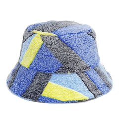 Colorful Faux Fur Bucket Hat with Striped Pattern