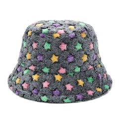 Colorful Faux Fur Bucket Hat with Striped Pattern