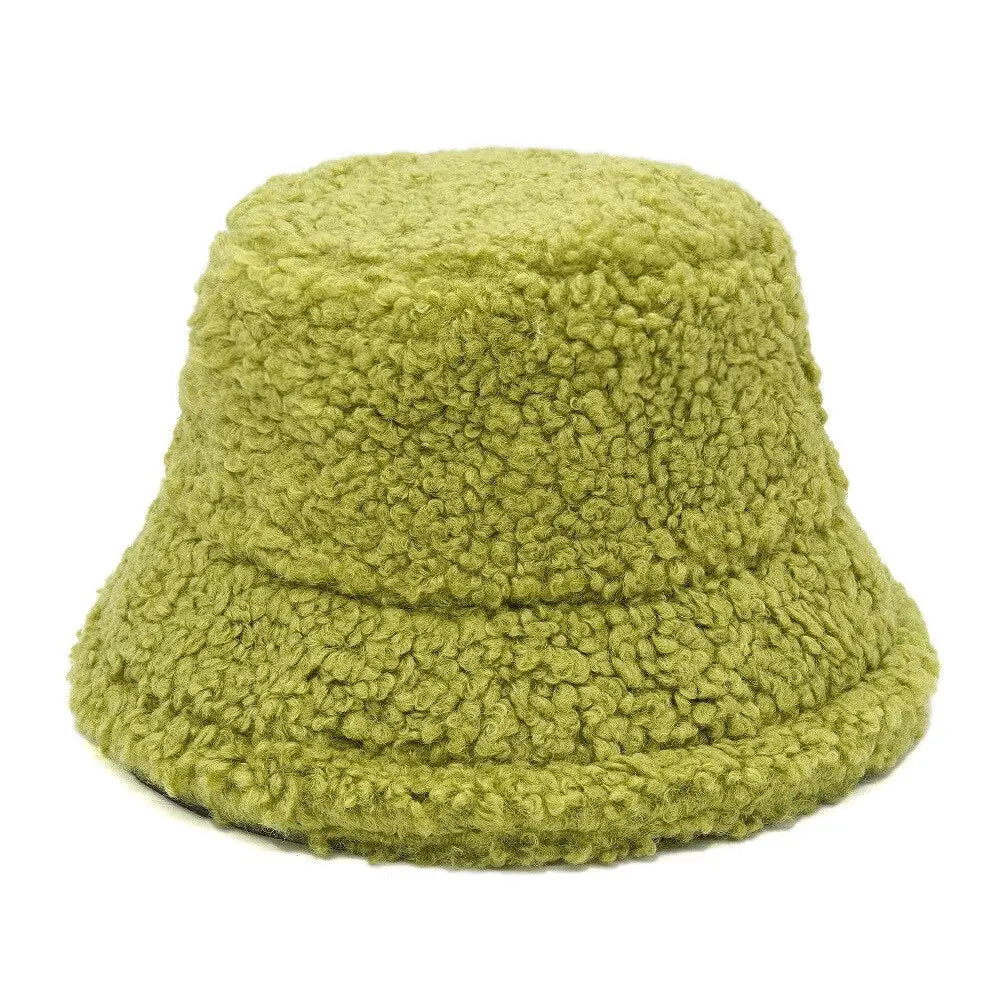 Colorful Faux Fur Bucket Hat with Striped Pattern Green / M