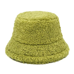 Colorful Faux Fur Bucket Hat with Striped Pattern Green / M