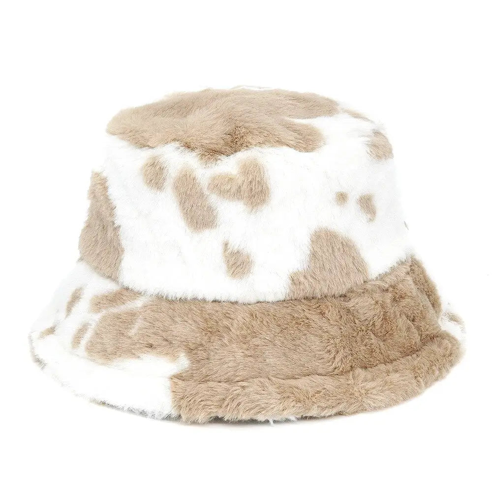 Colorful Faux Fur Bucket Hat with Striped Pattern Ligth