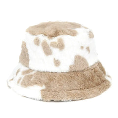Colorful Faux Fur Bucket Hat with Striped Pattern Ligth