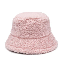 Colorful Faux Fur Bucket Hat with Striped Pattern Pink / M