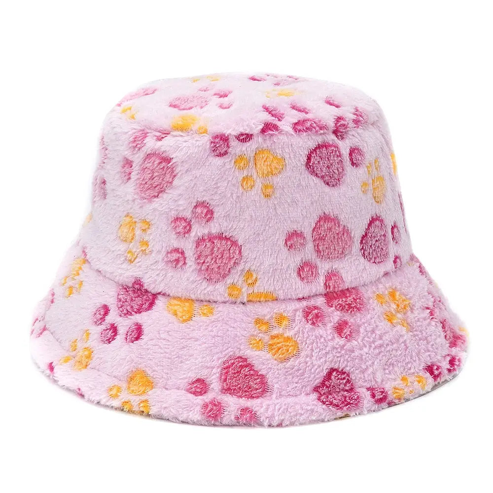 Colorful Faux Fur Bucket Hat with Striped Pattern