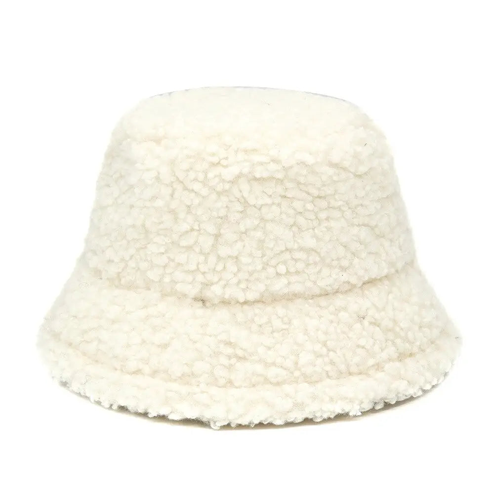 Colorful Faux Fur Bucket Hat with Striped Pattern