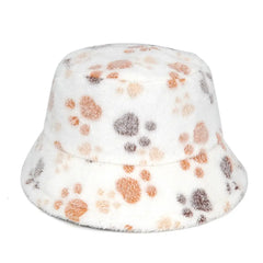 Colorful Faux Fur Bucket Hat with Striped Pattern