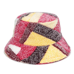 Colorful Faux Fur Bucket Hat with Striped Pattern