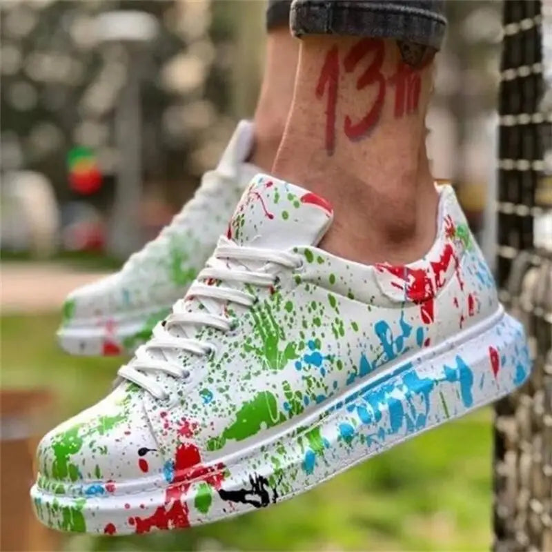Colorful Graffiti PU Leather Sneakers - Green / 36 - Shoes