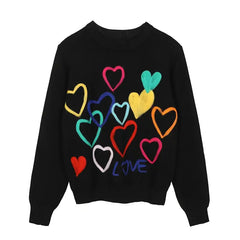 Colorful Heart Love Sweater - Black / One Size