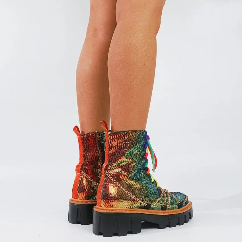 Colorful Laces Adorned With Chains Boots