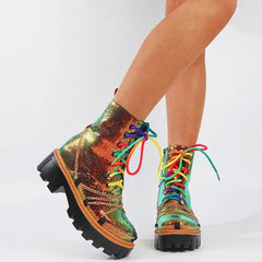 Colorful Laces Adorned With Chains Boots