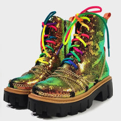 Colorful Laces Adorned With Chains Boots