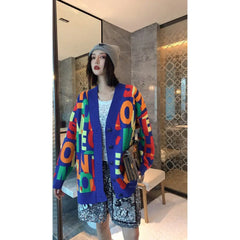 Colorful Letter Knitted Oversize Cardigan