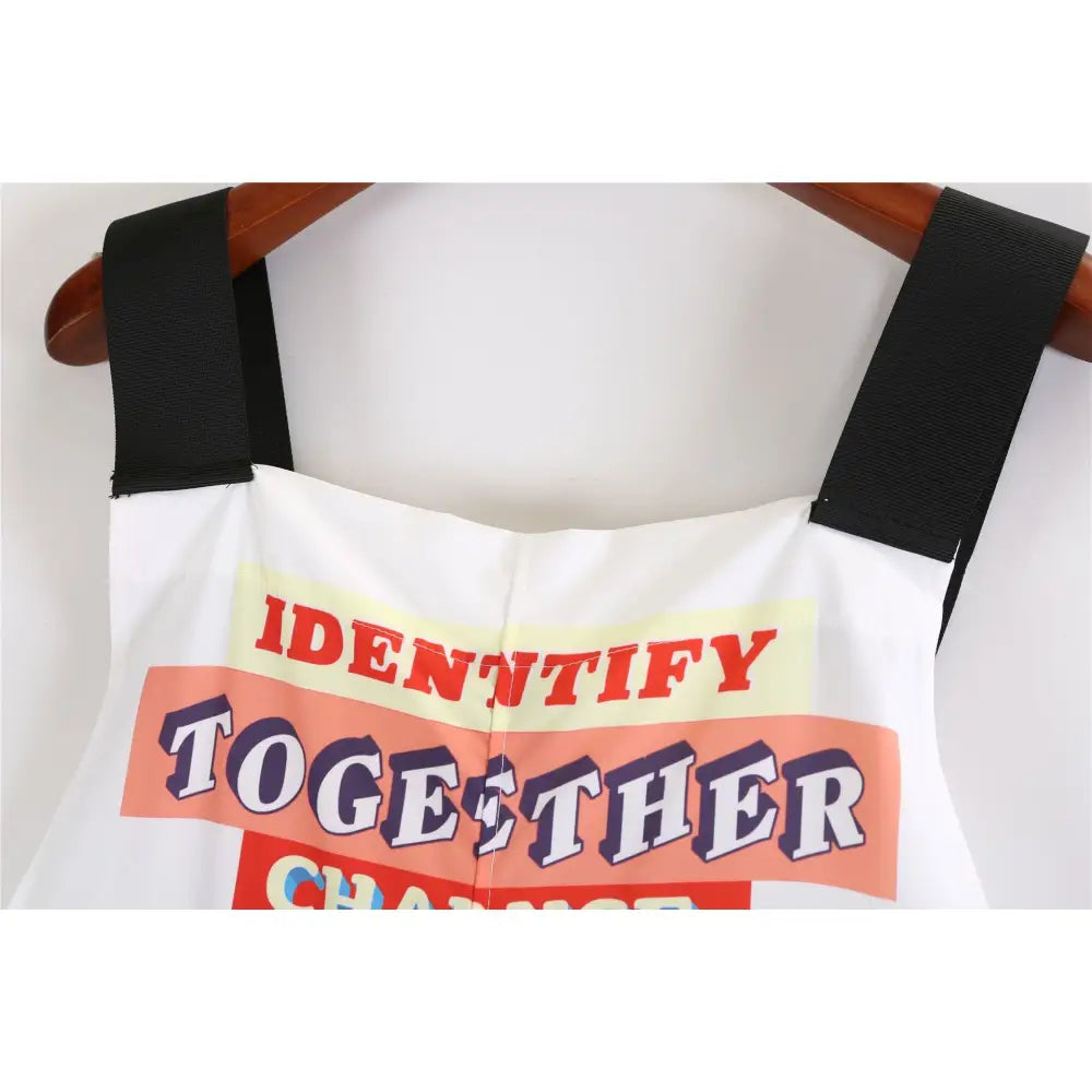 Colorful Letters Loose Suspenders Jumpsuit - White