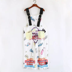 Colorful Letters Loose Suspenders Jumpsuit