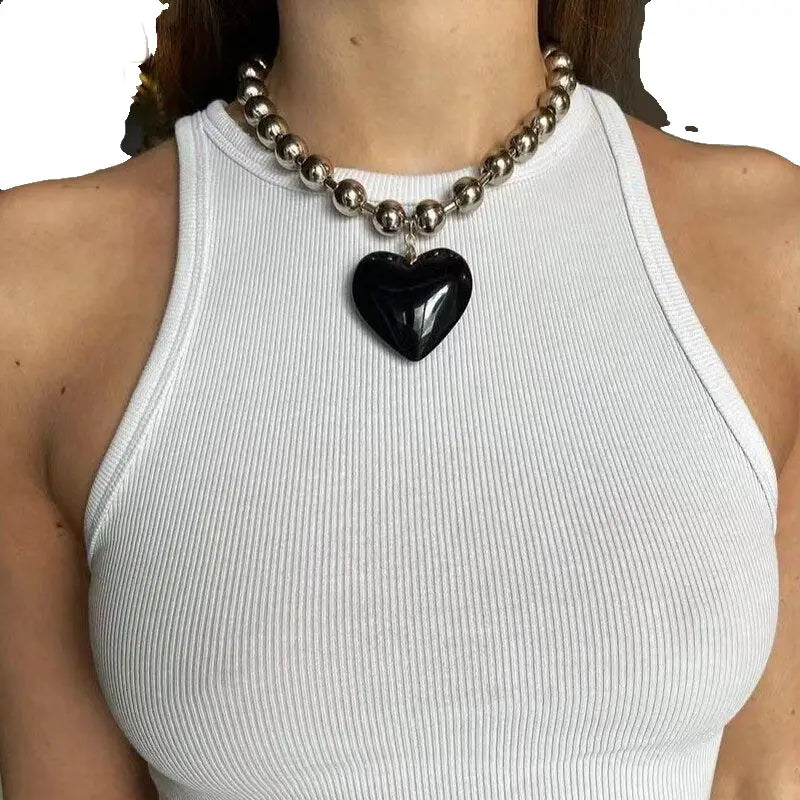 Colorful Love Heart Pendant Necklaces - Black / One Size