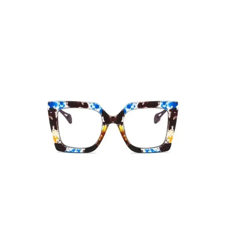 Colorful Oversized Square Eyeglass Frames - Blue Flower