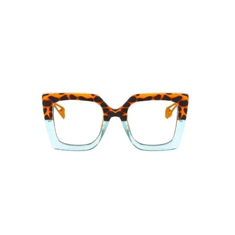 Colorful Oversized Square Eyeglass Frames - Leopard Blue