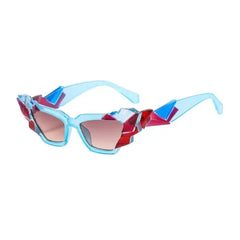 Colorful Polygon Eye Sunglasses - Blue / One Size