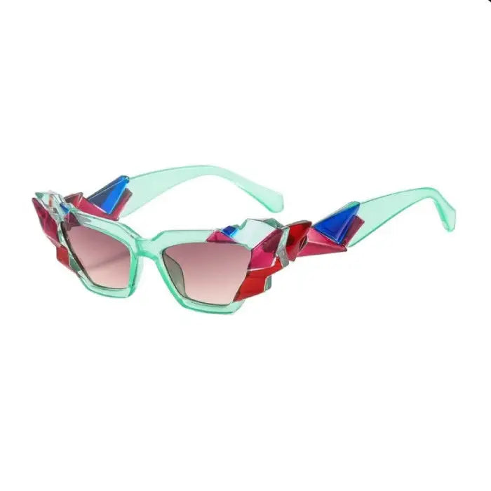 Colorful Polygon Eye Sunglasses - Green / One Size