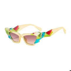 Colorful Polygon Eye Sunglasses - Orange / One Size