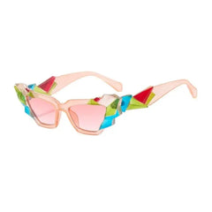 Colorful Polygon Eye Sunglasses - Pink / One Size