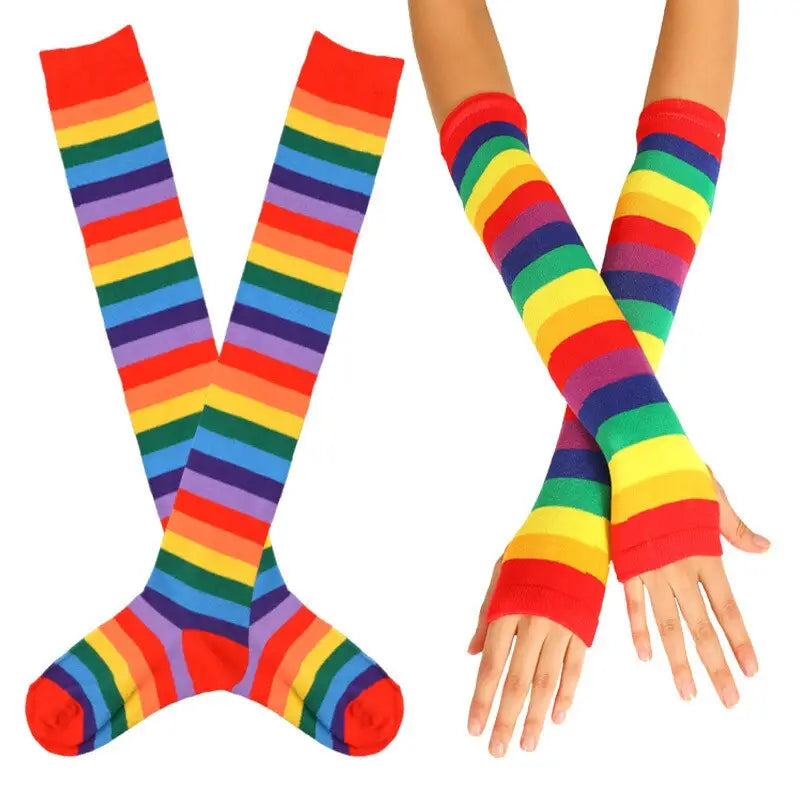 Colorful Rainbow Knee Socks and Arm Warmer Set