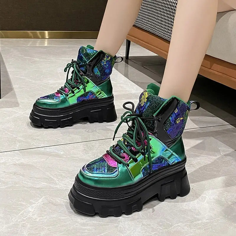 Colorful Sequined Platform Boots