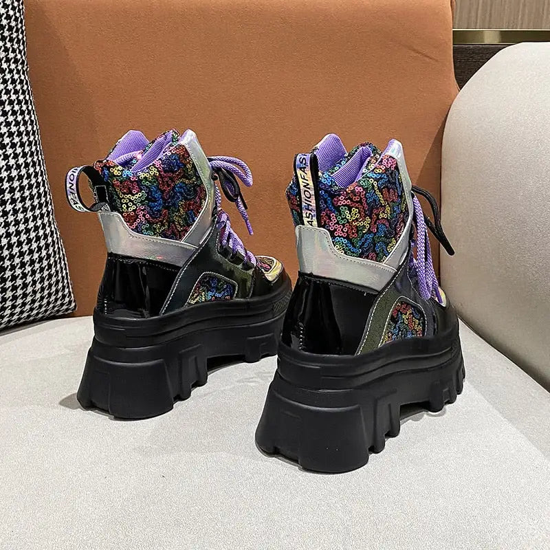 Colorful Sequined Platform Boots Euro Size Guide