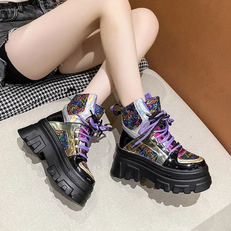 Colorful Sequined Platform Boots Euro Size Guide